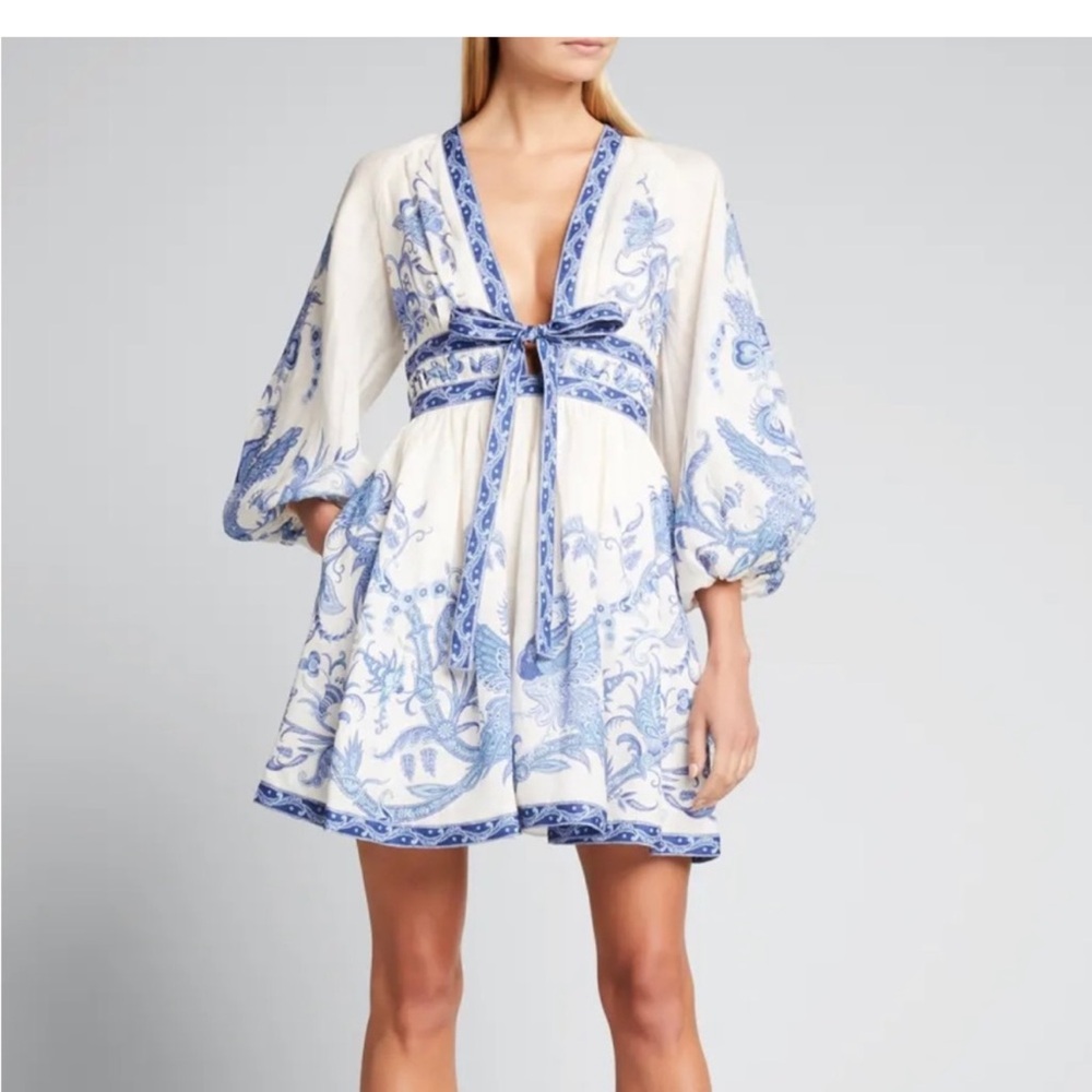 Zimmermann from Caroline Constas New York Aliane Plunge Bow Blue Bird Mini M NWT